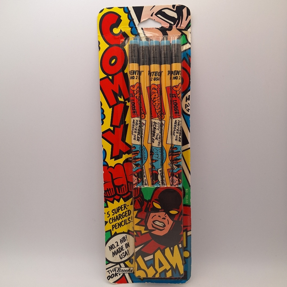 NEW Vintage Sealed Pentech Comix Pencils Pack of 5 Made in USA Lou Brooks Popart